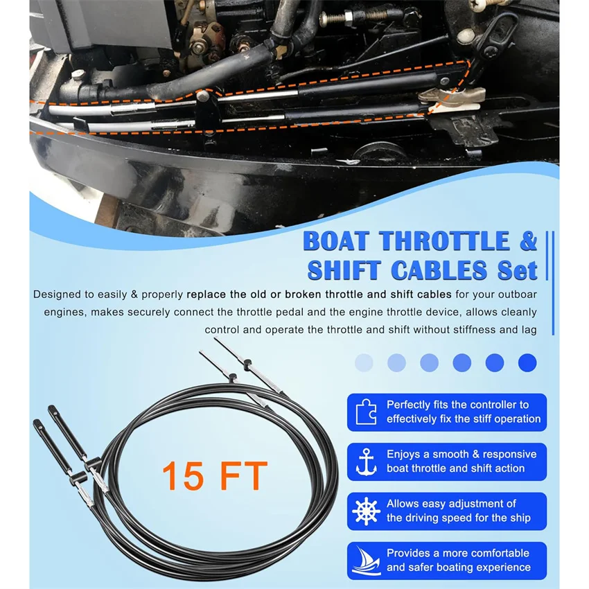 Boot-Gas- und Schaltkabel 15FT für Gen1 600A Serie Controller für Mercury MerCruiser Marine Force Außenbordmotoren CC17915 – Detail 3