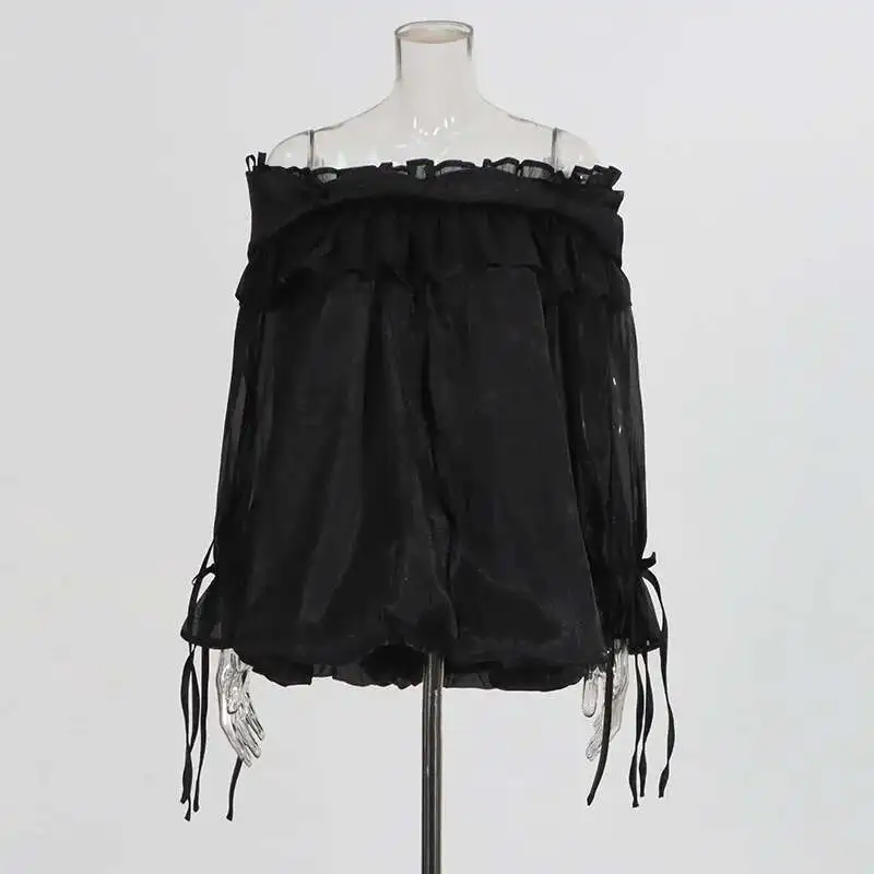 

Women Off Shoulder Tops Shirts Summer 2025 Fashion Clothes Casual White Pink Blusas Feminina Ruffles Sexy Chiffon Blouses