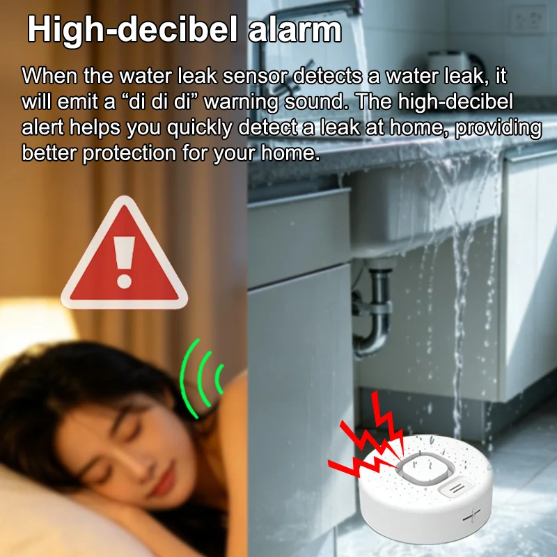 Independent Water Sensor Leak Sound Alarm Flood Overflow leakage Detector Home Security Bathroom Kitchen Drip Two Working Modes