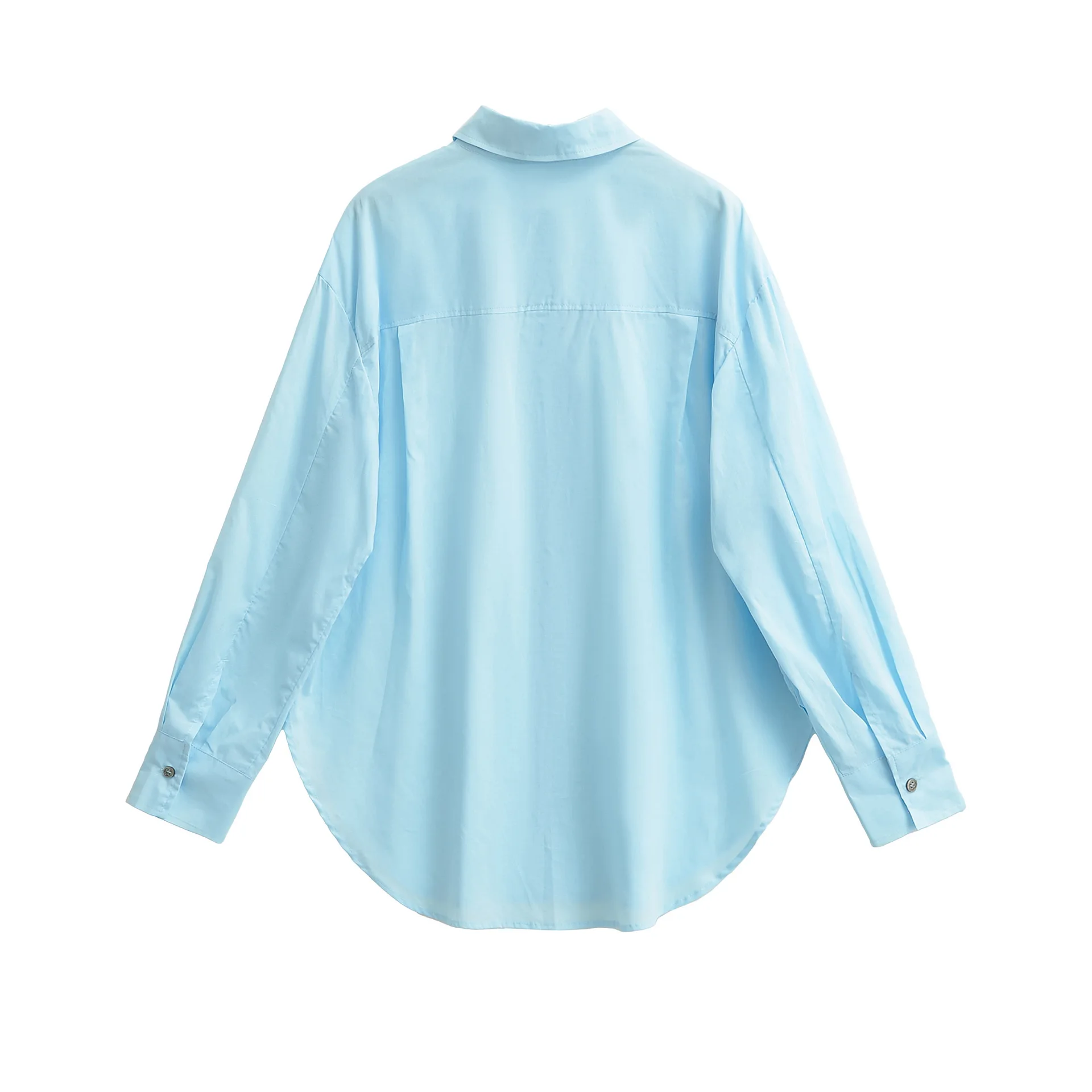 Camicia ampia da donna in tinta unita monopetto con colletto rovesciato a maniche lunghe casual di nuova moda, 2 colori