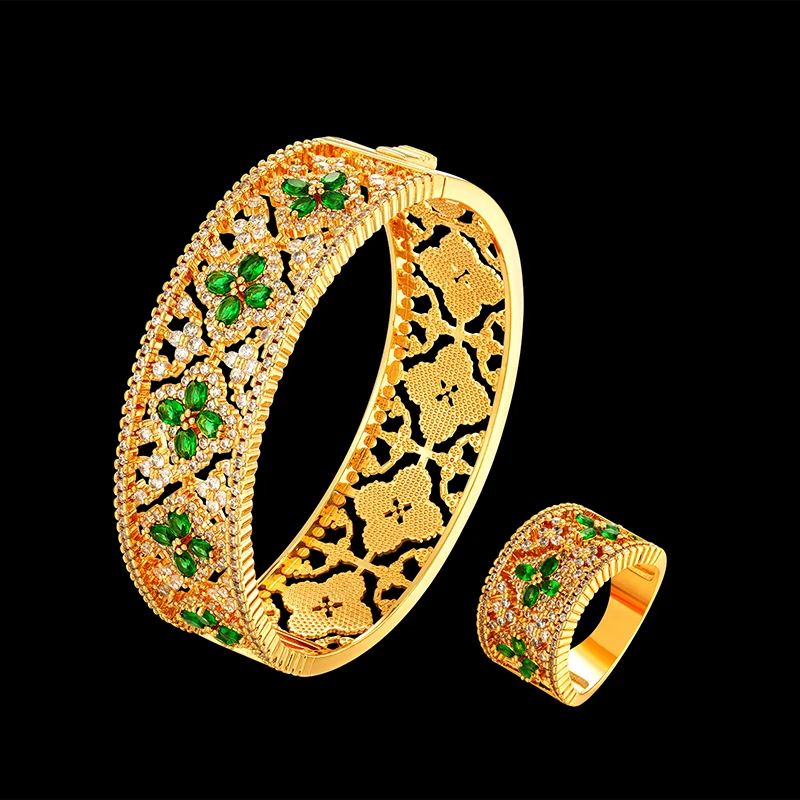 

Vankeliif Luxury Brass Bangles and Rings Women's Jewelry Set Openworked Colorful Zircon Inlaid Trendy Jewelry