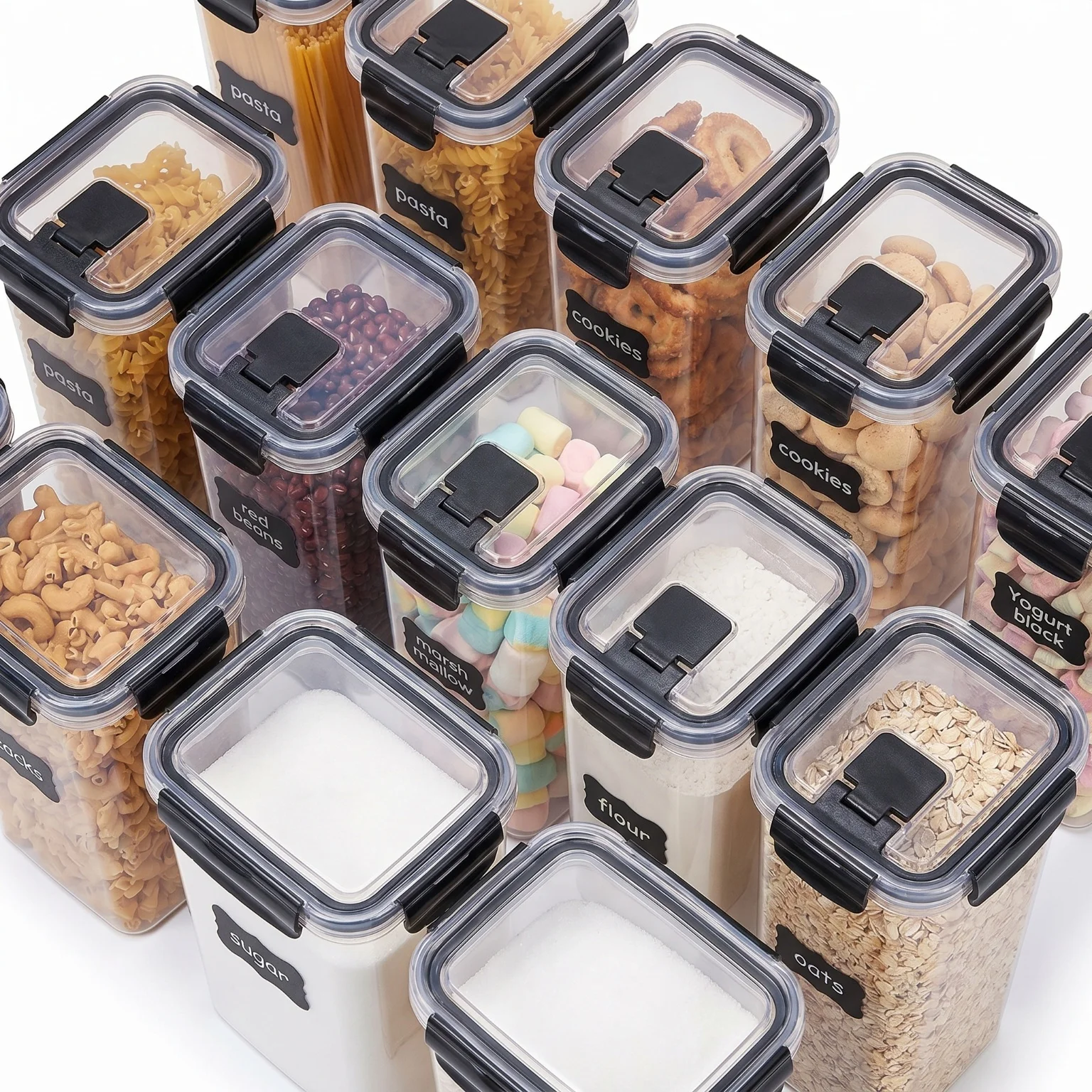 24個セット 密閉シリアル保存容器 BPAフリー 透明プラス - Snacks Food Labels のレビューと価格