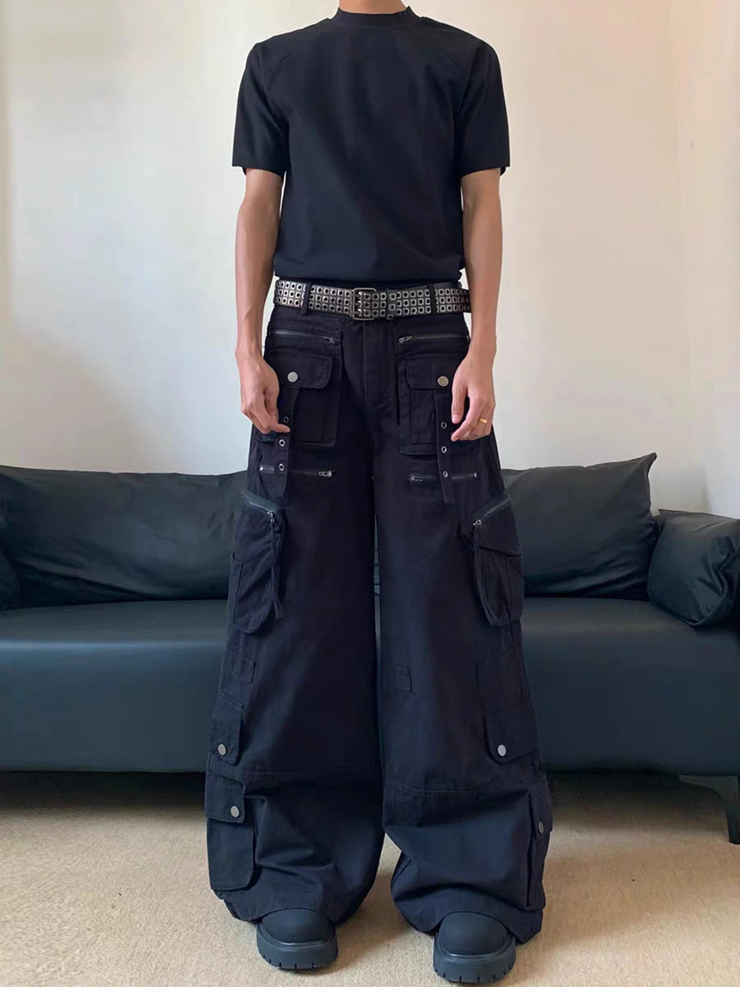 

Модные брендовые деконструированные джинсовые брюки с несколькими карманами для рабочей одежды, мужские свободные повседневные функциональные широкие брюки американского дизайна