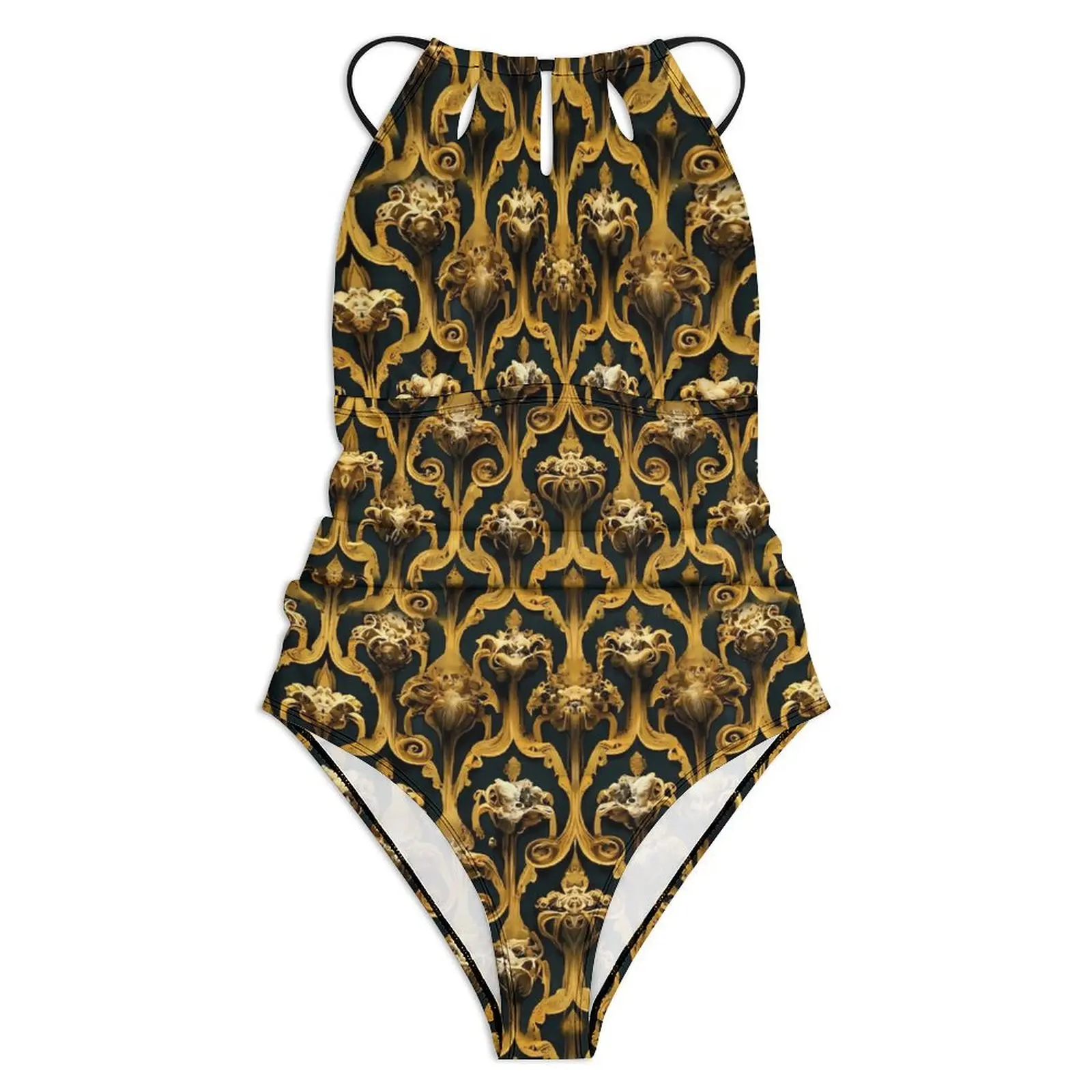 Baroque Damask Swimsuit Retro Print Push Up Swimwear One Piece Vacation Bath Bathing Suits Bodysuit Sexy Beachwear Plus Size
