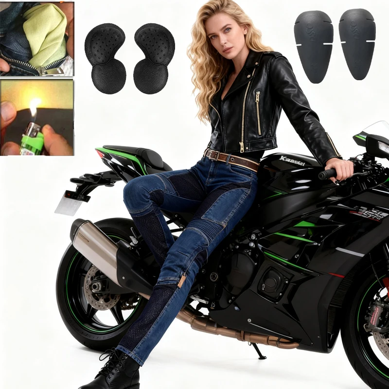 

Kevlar Motorcycle Jeans for Women Summer Blue Dirt Bike Pants Abrasion Resistant Windproof Durable Riding Trousers