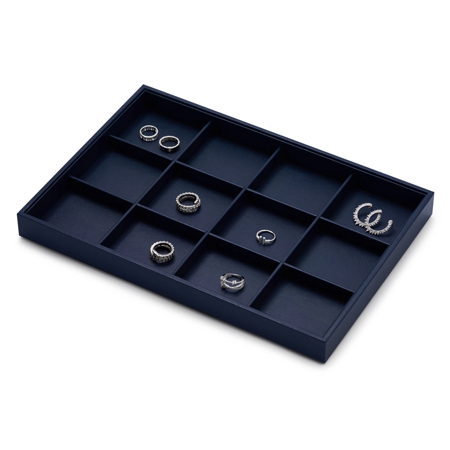 Oirlv Premium Blue Leather Stackable Jewelry Tray Multifunction Jewelry Drawer Organizer Trays Rings Earrings Storage Props