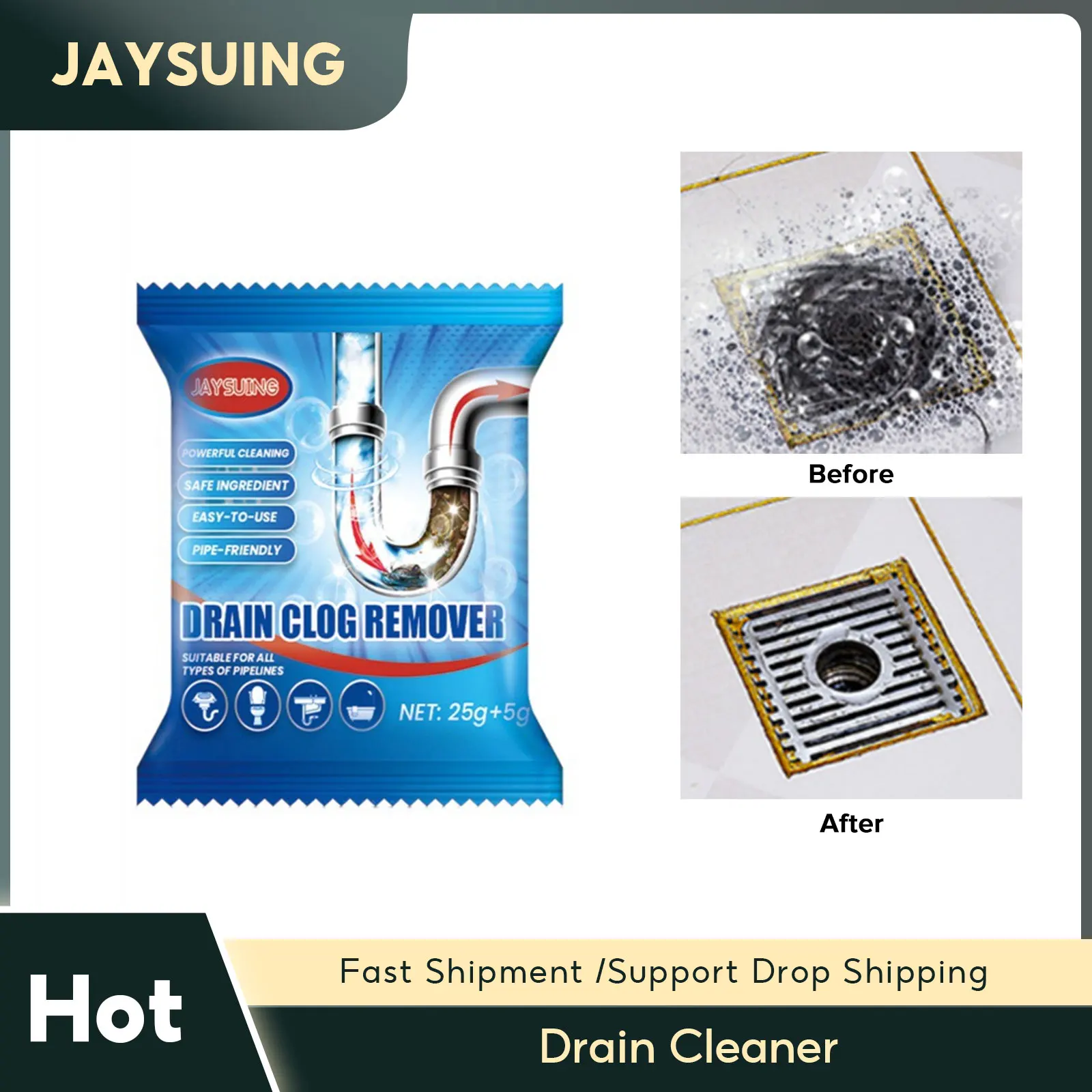 

Drain Cleaner Powder Kitchen Dirt Odors Clog Remover Sewer Power Pipe Channel Powder Deodorant Sink Drain Pipe Dredging Agent