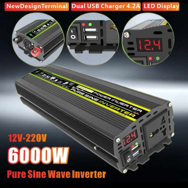 

6000W Pure Sine Wave Inverter DC12V/24V/48V/60V To AC 110V/220V Mobile Power Converter Solar Energy Vehicle Mounted Inverter