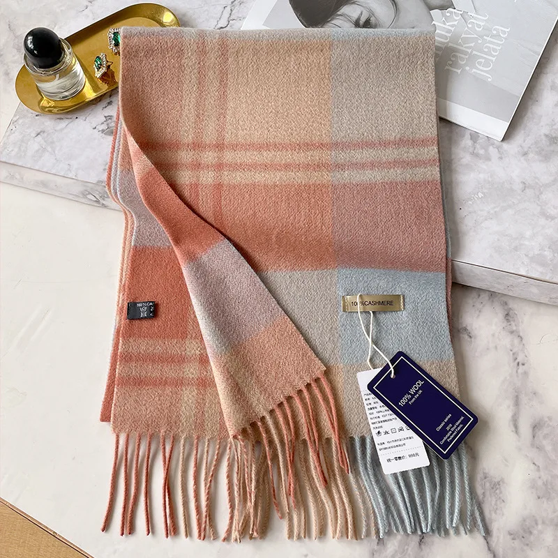 100% Cashmere Winter Design Pashmina Wool Scarf for Women Warm Thick Shawls and Wraps Female Bufanda Echarpe Tassel Muffler