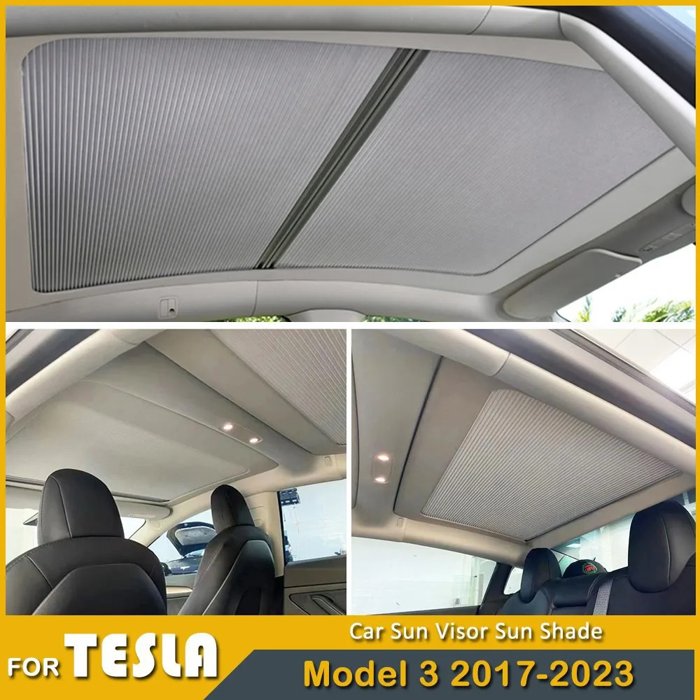 Car Sun Visor Sun Shade For Tesla Model 3 2023 Accessories Shade Net Roof Skylight Shades Protector Sunshade Model 3 2022