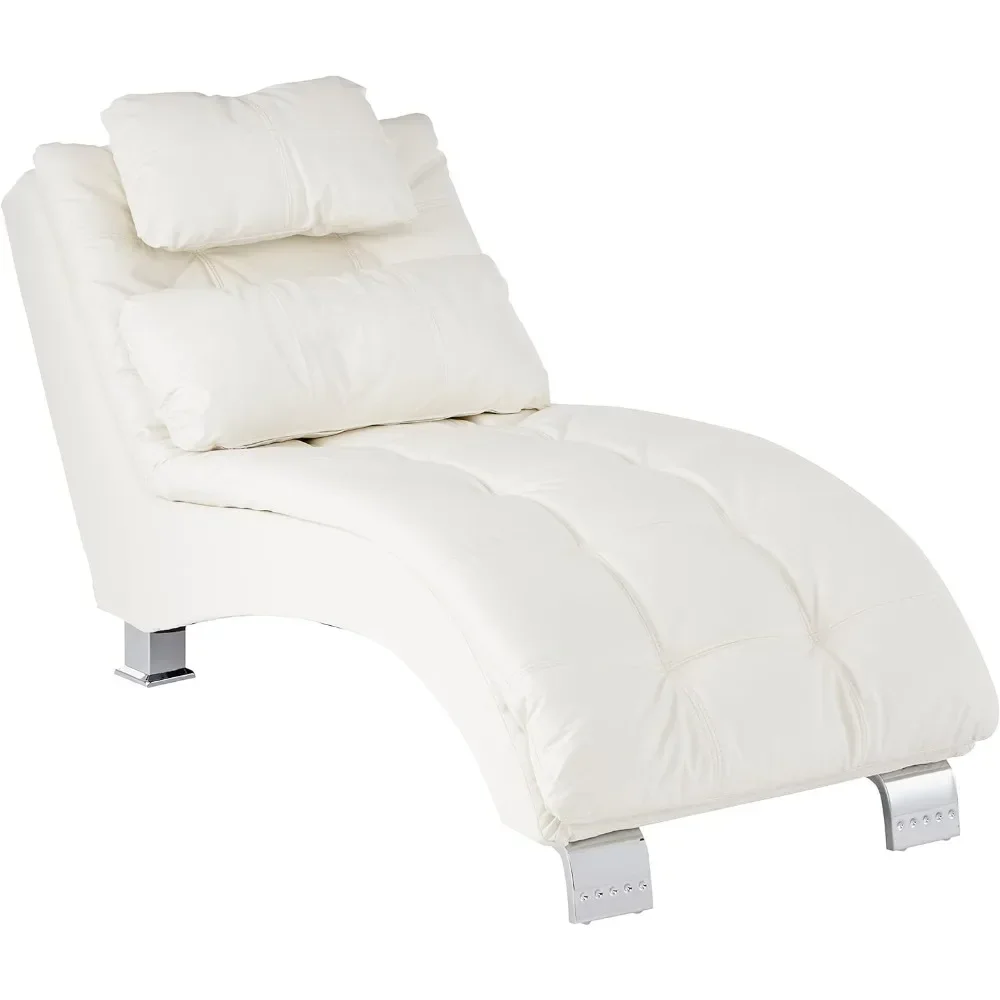 

Chaise Lounge Furniture Chaise White Faux Leather Polyurethane Chrome Chaise Lounge