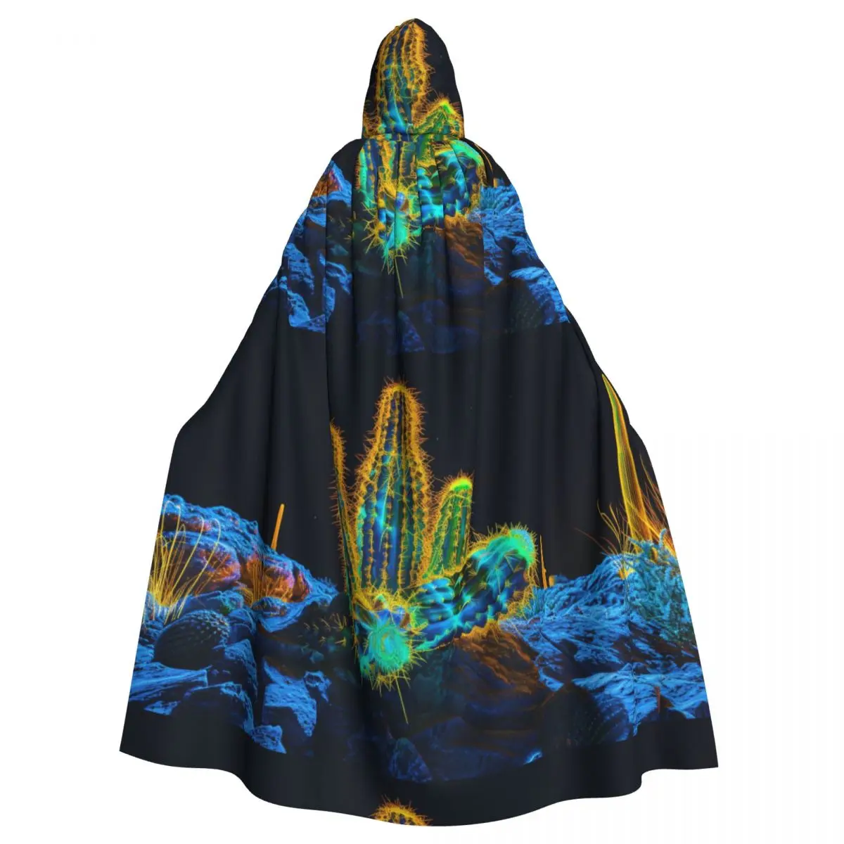 3D Vibrant Neon Cactus Unisex Witch Party Reversible Hooded Adult Vampires Cape Cloak