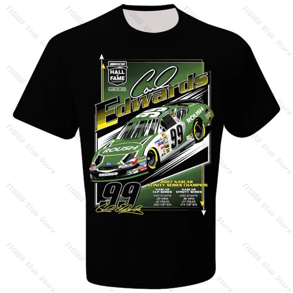 Motorcycle Men‘s Carl Edwards Checkered Flag Sports Black NASCAR 25 Hall of Fame Inductee Street Casual Versatile Men's T-Shirt