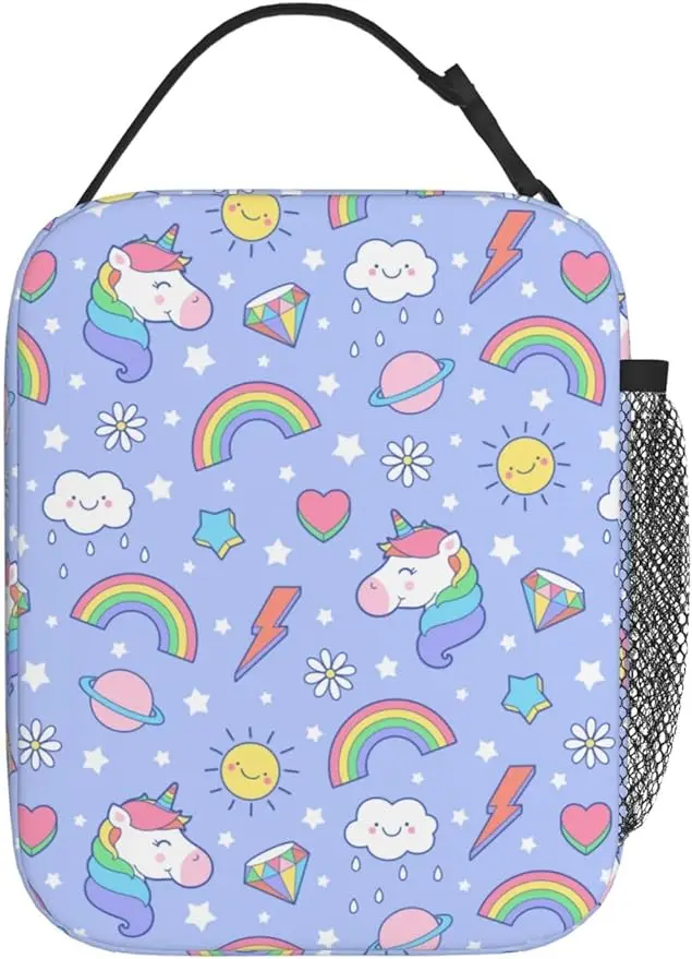 

Rainbow Unicorn Lunch Bag Insulated Reusable Lunch Box Portable Cooler Lunch Tote Bag For Women Men Work Picnic