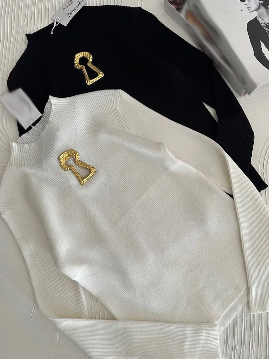 GALCAUR Solido Impiombato Scava Fuori Maglione Femminile O Collo Manica Lunga Allentato Casual Pigro Maglioni da Donna Moda Autunno Nuovo Stile