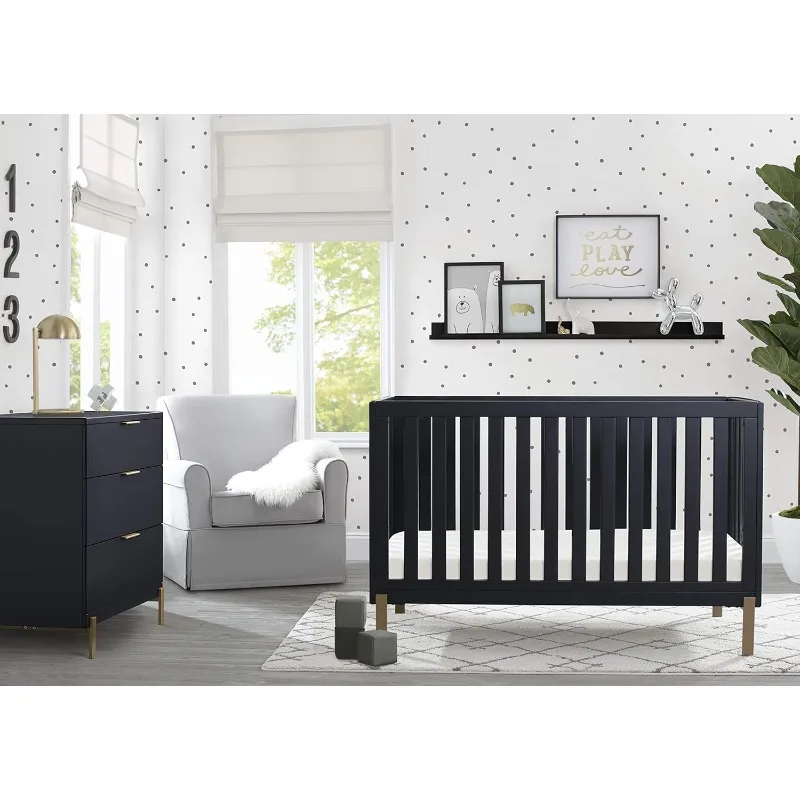 4-in-1 Convertible Crib, Midnight Grey/Bronze