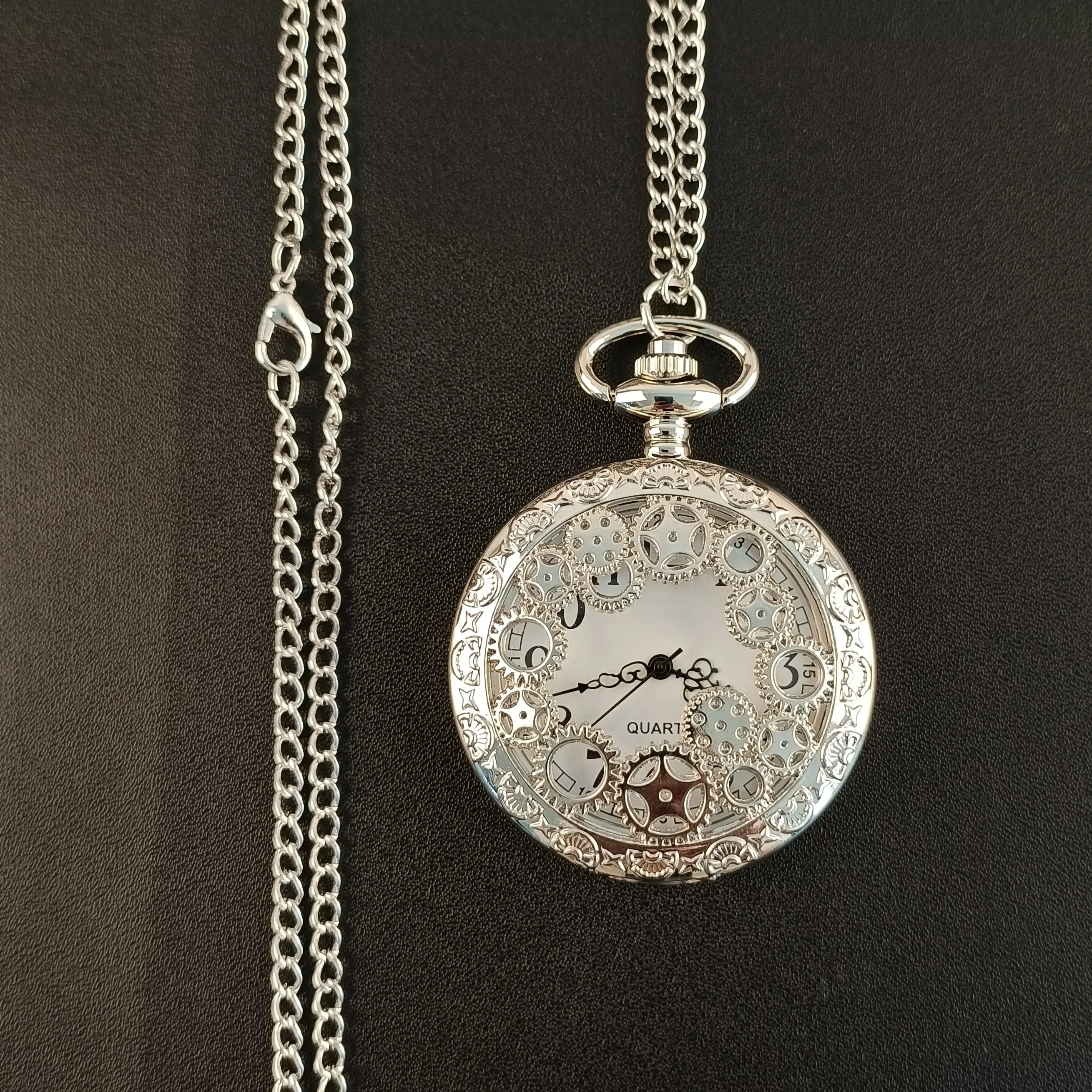 ساعة جيب كوارتز مجوفة للنساء والرجال قلادة عتيقة مع سلسلة ساعات فوب Reloj De Bolsillo #6