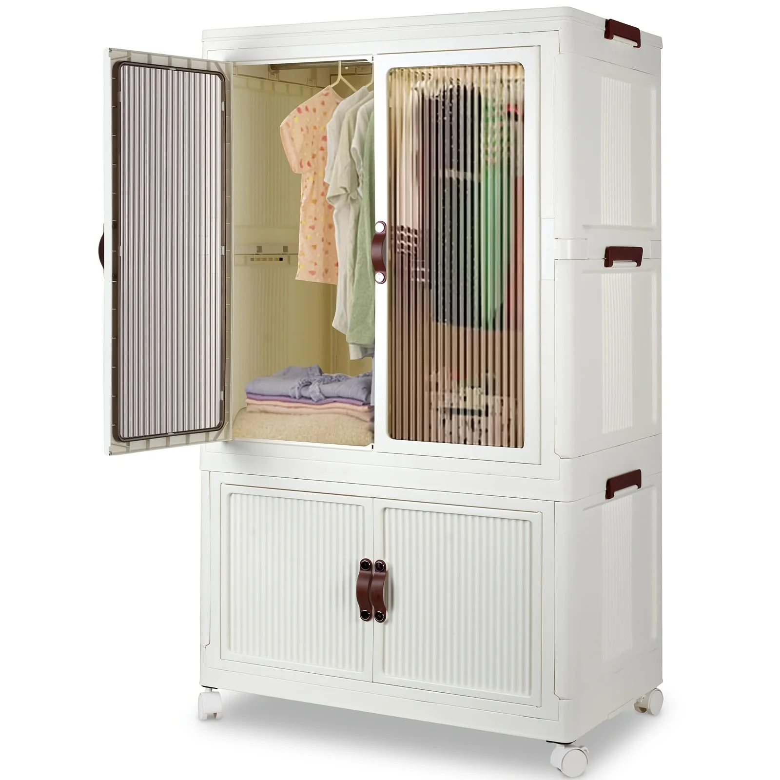 Portable Closet Wardrobe, Folding Storage Bins with Lid, Closet Organizers And Storage, Stackable Storage Box
