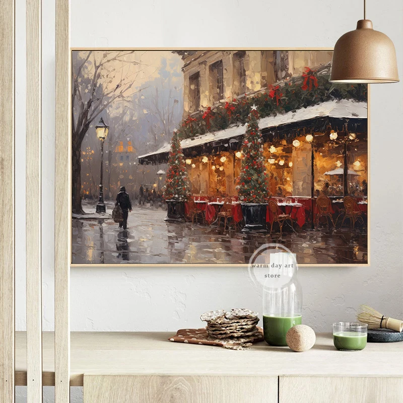 Christmas Gift Boxes Santa Claus Reading Book Poster Print Snowy Village Nutcrackers Canvas Painting for Living Room Home Decor