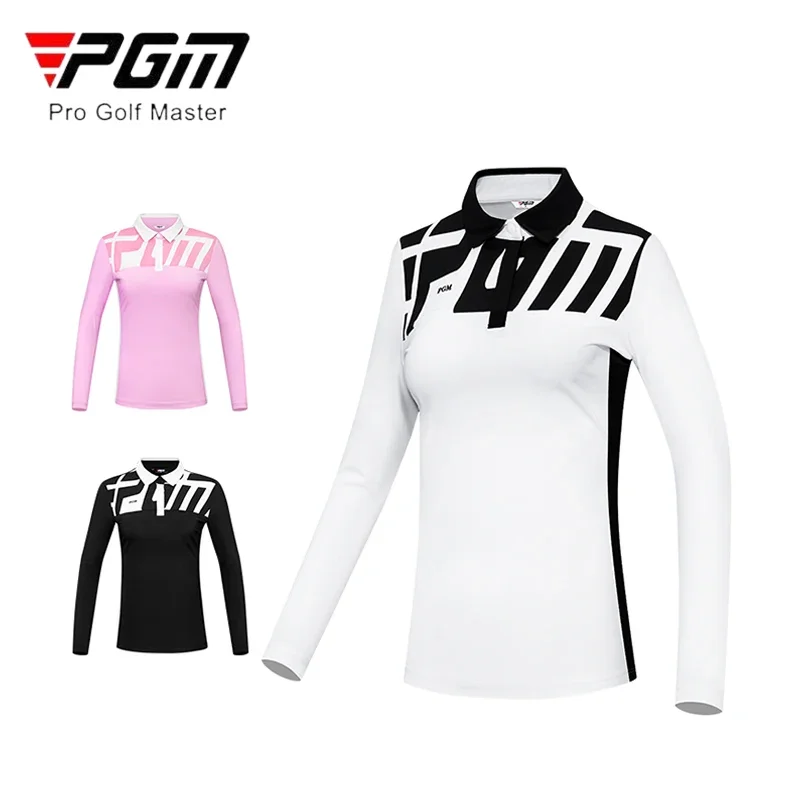 PGM Women Long Sleeve Golf T-shirt Ladies Silm Turn Down Collar Tops Women Fast Dry Polo Shirts Leisure Sports Wear for Ladies