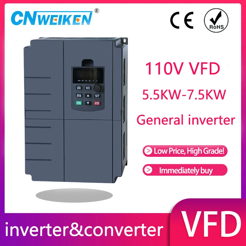 

VFD Inverter VFD 5.5KW/7.5KW 110V Input and 110V 3P Output Variable Frequency Converter Drive Inverter For 3Phase 110V Motor