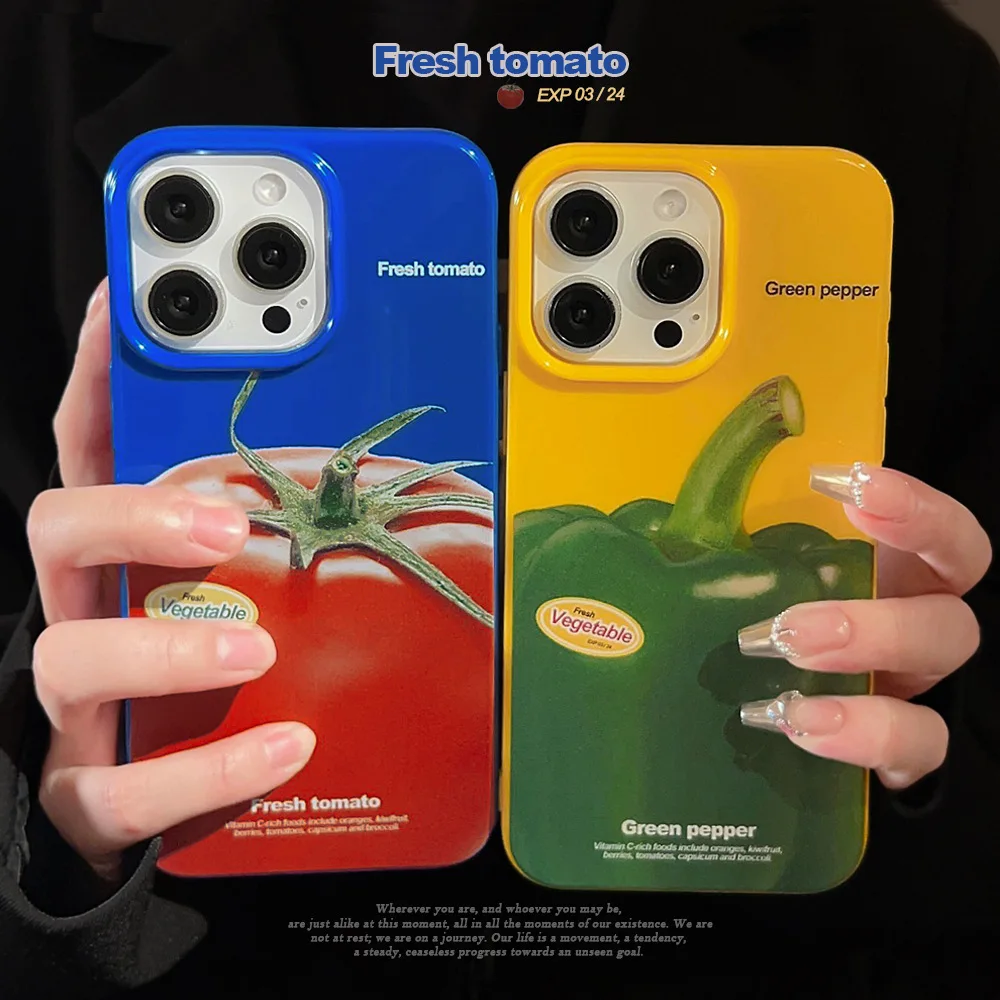 Tomato green pepper fresh Vegetables art Phone Case For iPhone 15 14 13 12 11 Pro Max Xr X 14 15 Plus Case Cute Shockproof Cover