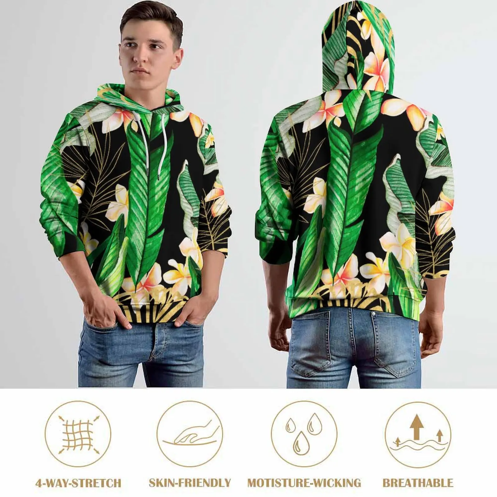 Jungle Palm Leaves Casual Hoodies Tropical Forest Flower Print Cute Hoodie Womens Long Sleeve Harajuku Loose Oversized Tops