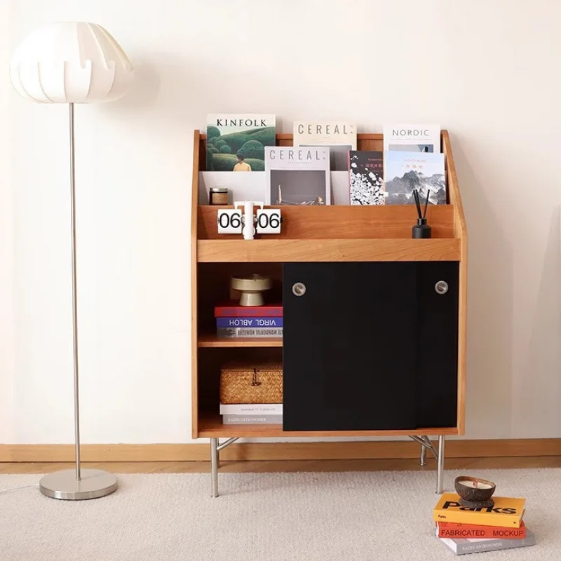 

New magazine cabinet Solid wood color matching magazine display cabinet Living room locker MCM medieval storage bookcase