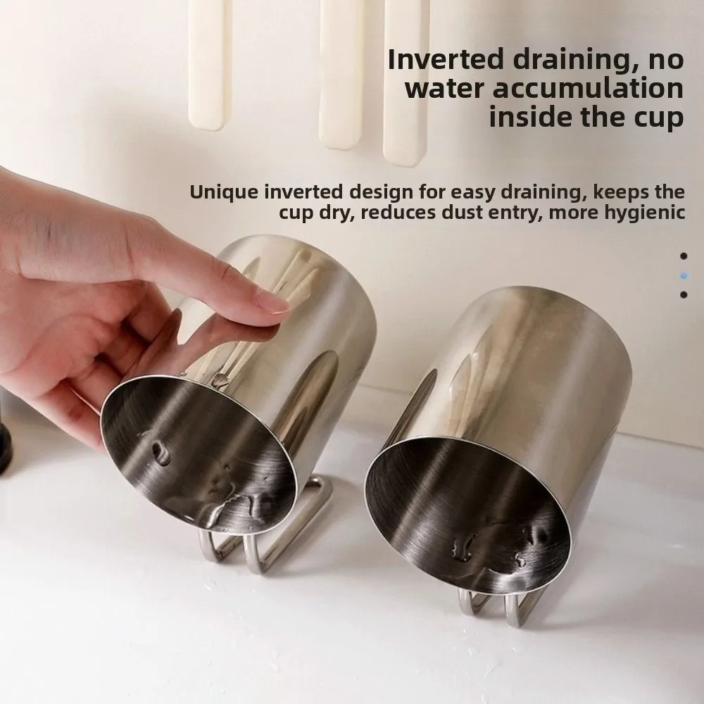 Durable Stainless Steel Mouthwash Cup Anti-rust Minimalist Toothbrush Storage Cup with Handle Inverted Tooth Brushing Cup Travel