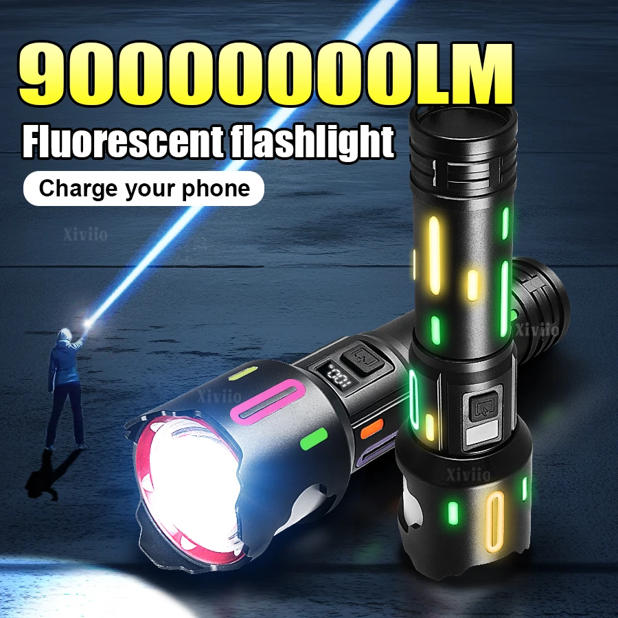 90000000LM Most Powerful LED Flashlight High Power Rechargeable Tactical Torch Long Rang Hand Lamp Outdoor Strong Light Lantern