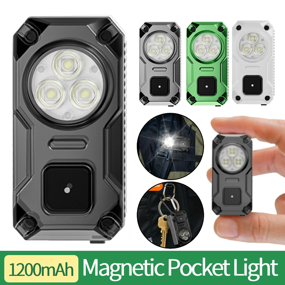 

Мини-фонарик с магнитным креплением, карманный светильник с функцией Hands-Free, 1200 мАч, перезаряжаемая аварийная лампа для кемпинга, походов, рыбалки