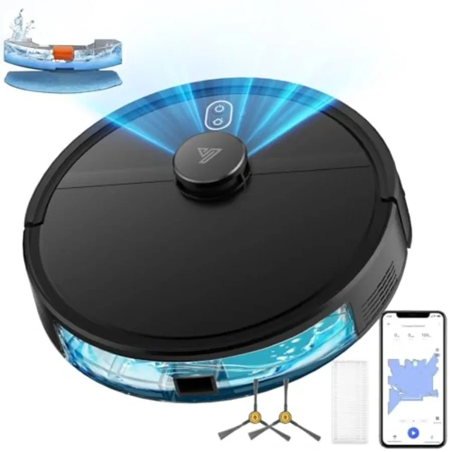 

Robot Vacuum and Mop Combo for Home, Black ABS Plastic, Black, LiDAR Navigation with Smart Mapping, Strong Suction, WiFi/App/Al