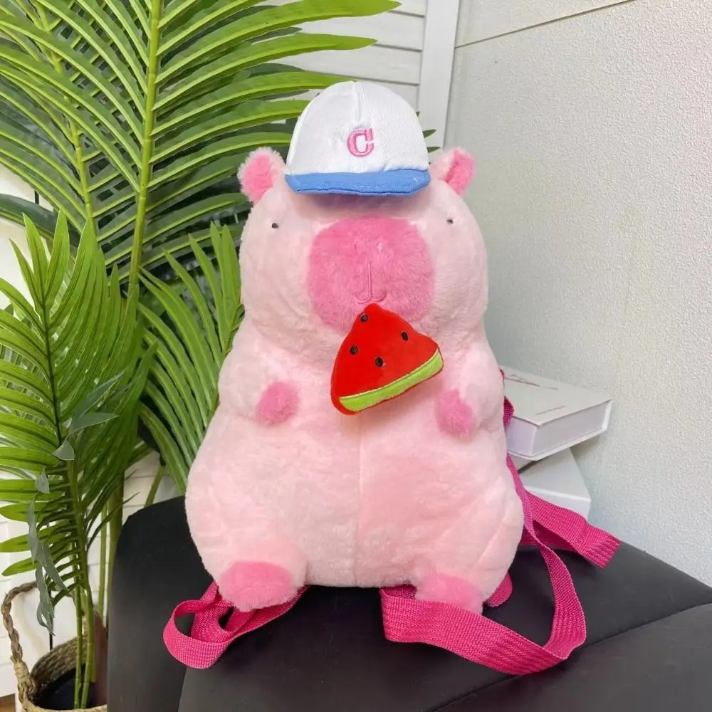 Animal Cartoon Pink Capybara Plush Backpack Green Large Capacity Capybara Crossbody Bag Cotton Stuffed Capybara Plush Bag Unisex