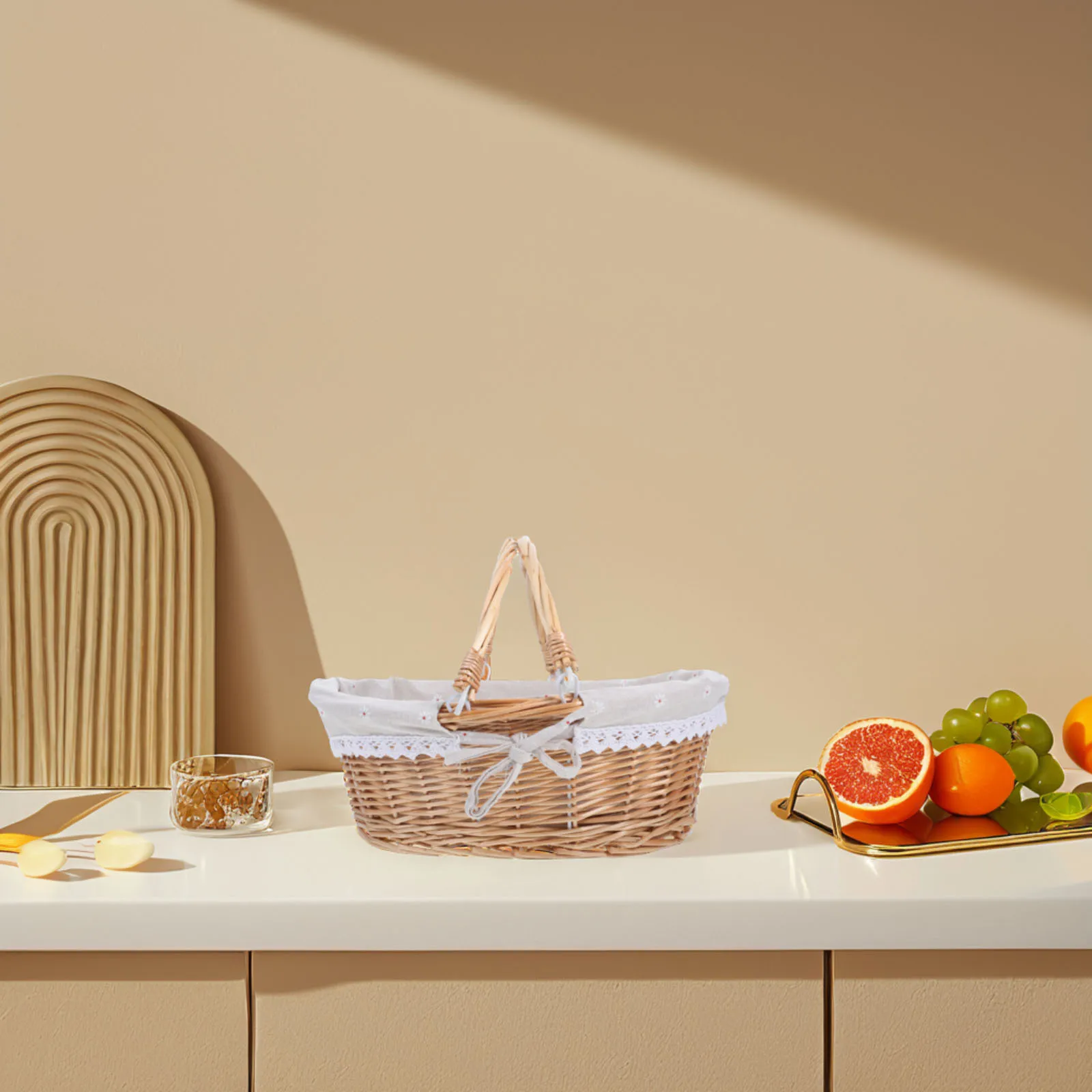 

Vintage Style Wicker Picnic Basket Handcrafted for Fruit Display and Home Organization Sturdy Handles Easy Carry for Outdoor