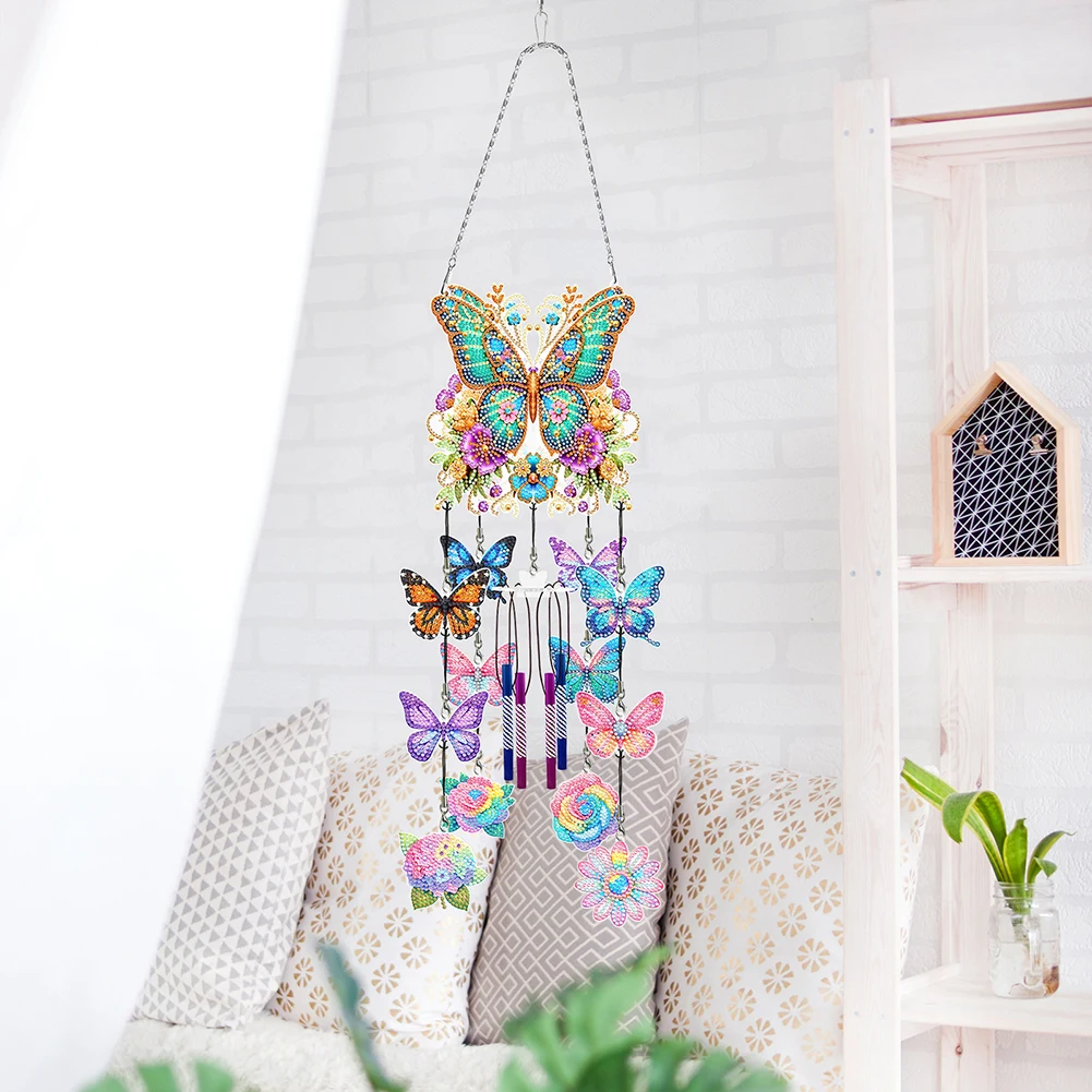 

Butterfly Wind Chime Diamond Painting Hanging Pendant Crystal Hanging Home Wall Decor for Garden Window Decoration