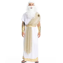 Adult Ancient Greek Mythology Zeus Cosplay Costume Man Roman White Robe Suit International Children's Day Role Play Party Dress