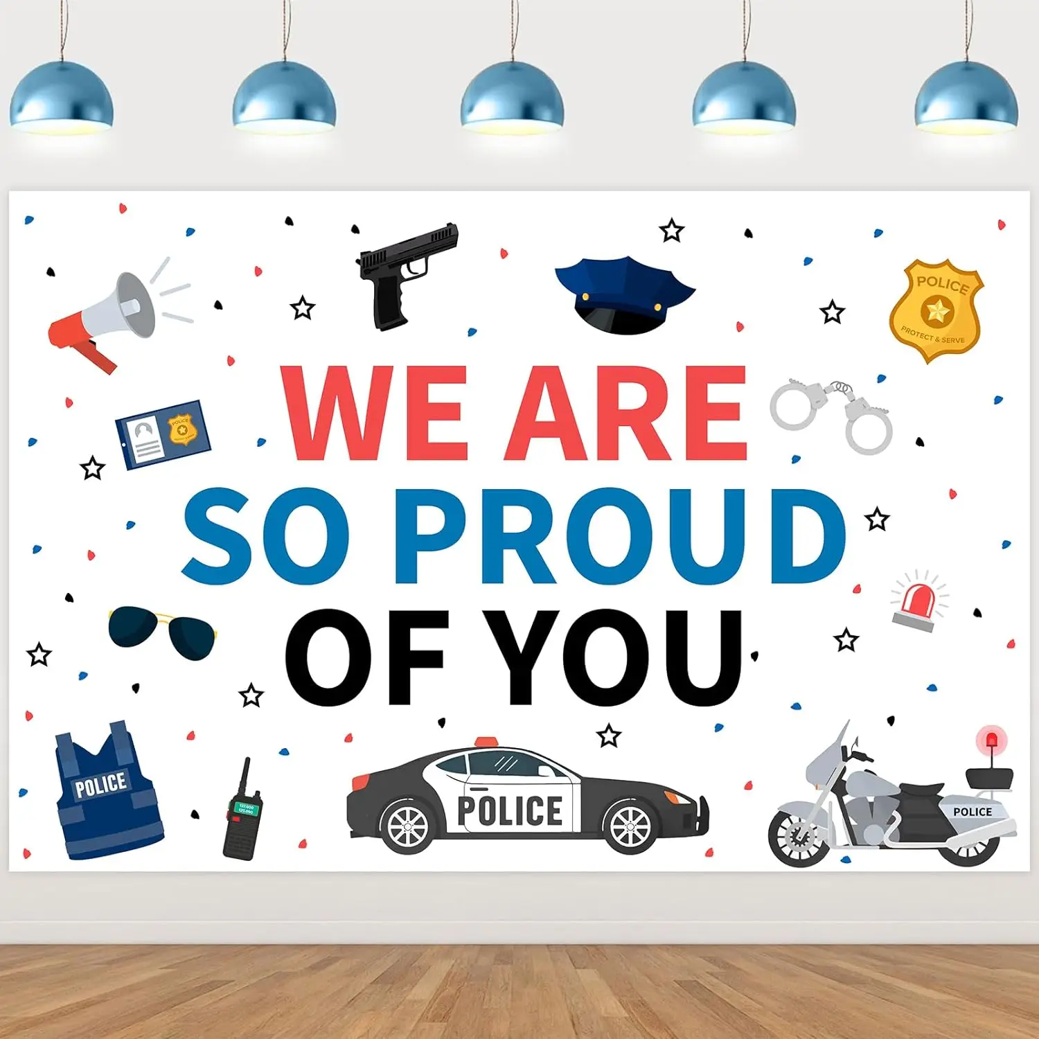 

Police Graduation Backdrop We are So Proud of You Banner Police Retirement Academy Officer Birthday Party Decor