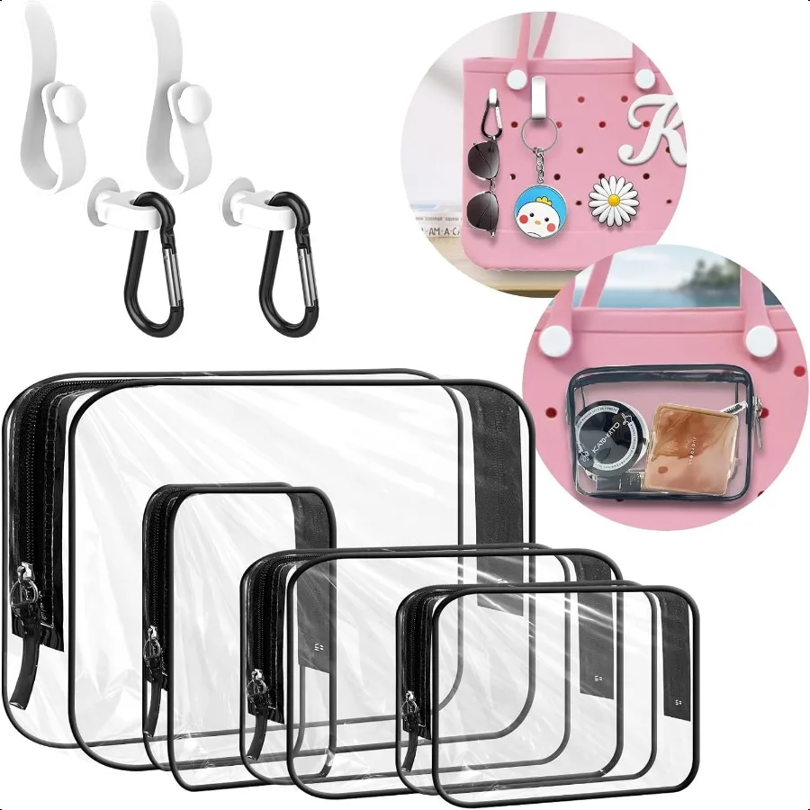 

4 Packs Clear Bogg Bag Accories with 4 Pcs Insert Hooks Suitable for Bogg Bag Simple Southern Tote Travel Cellphone Makeup Clea
