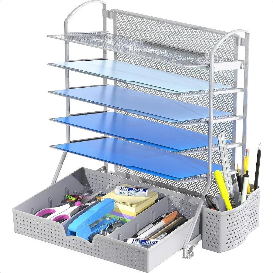 

Simple Houseware 6Tier Desk Document File Tray Organizer with plies Sliding Drawer Sier