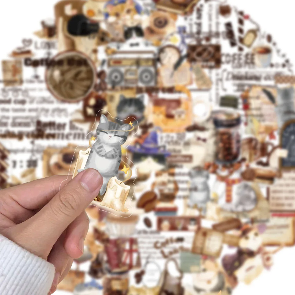 6PCS Creative Coffee Cat Language Cute Transparent PET Material Stickers Decorative Phone Cases Notebook Water Cup Stickers