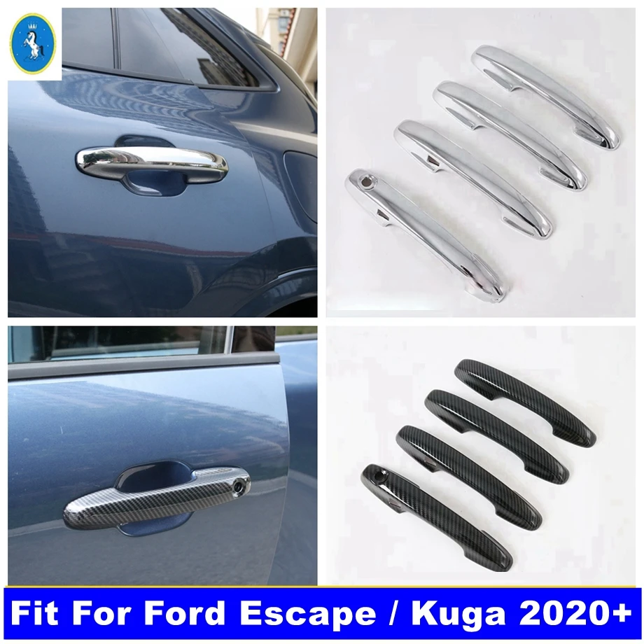 

Outside Door Pull Doorknob Handle Cover Trim For Ford Escape / Kuga 2020 - 2023 Chrome / Carbon Fiber Car Exterior Accessories