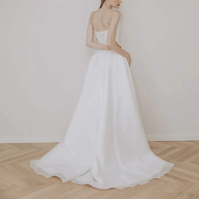 Light Strapless Elegant Bride Banquet Slim Fit Temperament Reception Gown2024New Style Waist-Cinching Toasting Dress