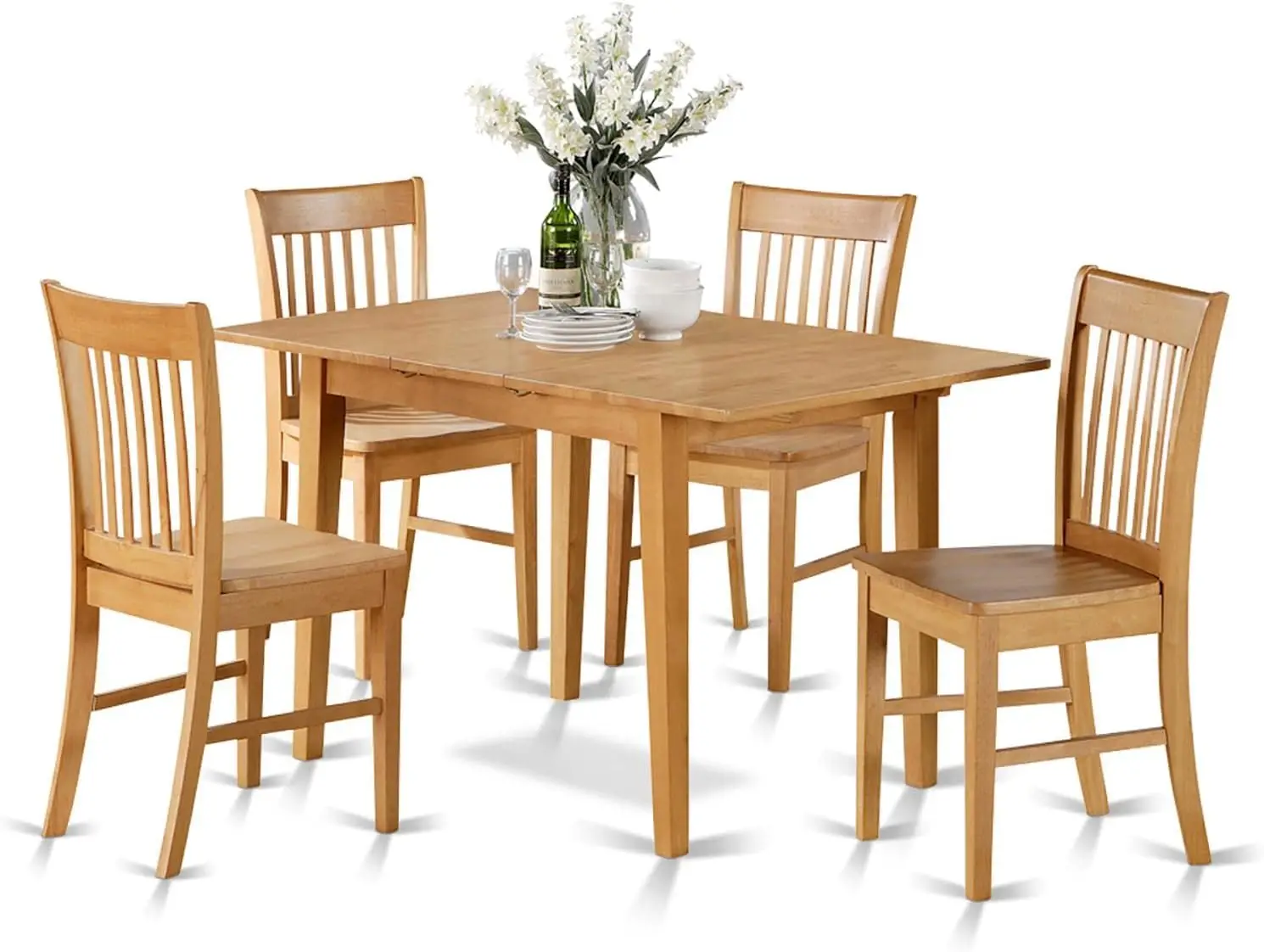 

East West Furniture NOFK5-OAK-W 5 Piece Set for 4 Includes a Rectangle Kitchen Table with Butterfly Leaf