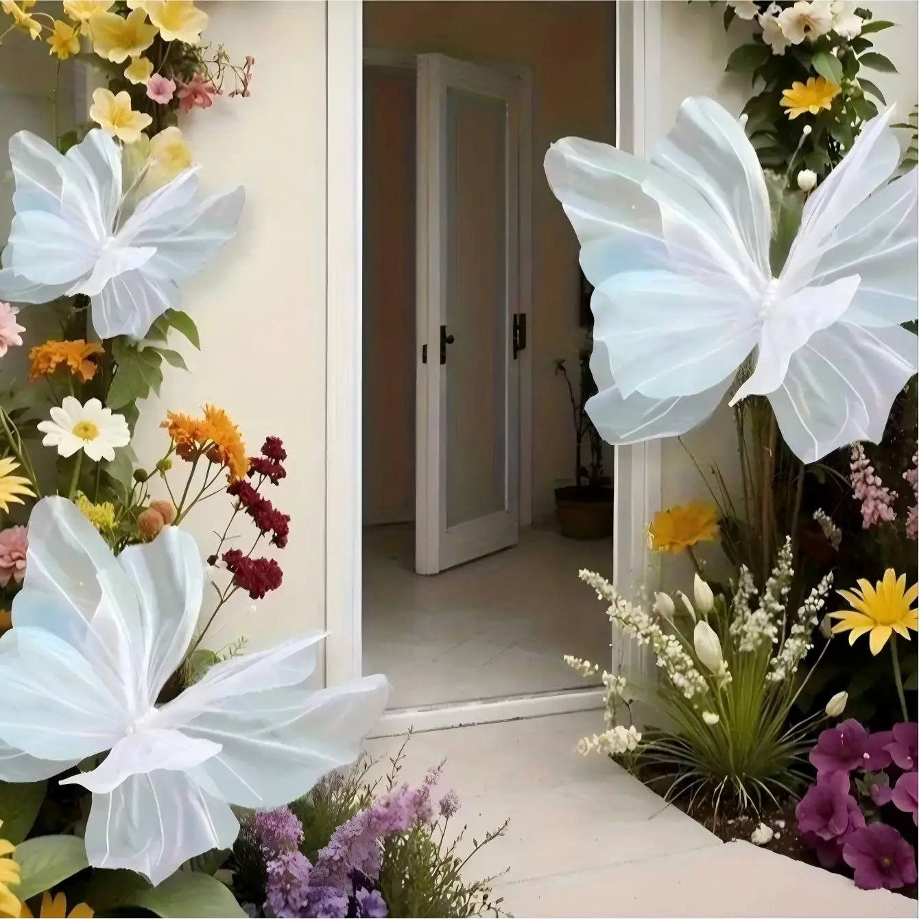1/2/4 peças Borboleta de Seda 3D Gradiente de 50cm, Borda Ondulada, Camadas com Glitter, para Casamento/Festa/Brinde Fotográfico