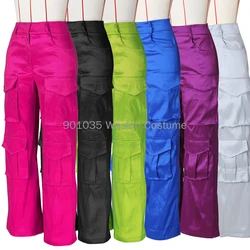 Women Fashion Multi Pocket Front Safari Style Straight Jogger Pants New Summer Zipper Fly Rose Red Cargo Trousers