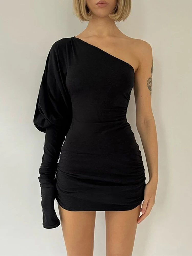 Trendix sexy off-shoulder schede jurk voor dames hoge taille patchwork een schouder mini-jurk street fashion party club jurk