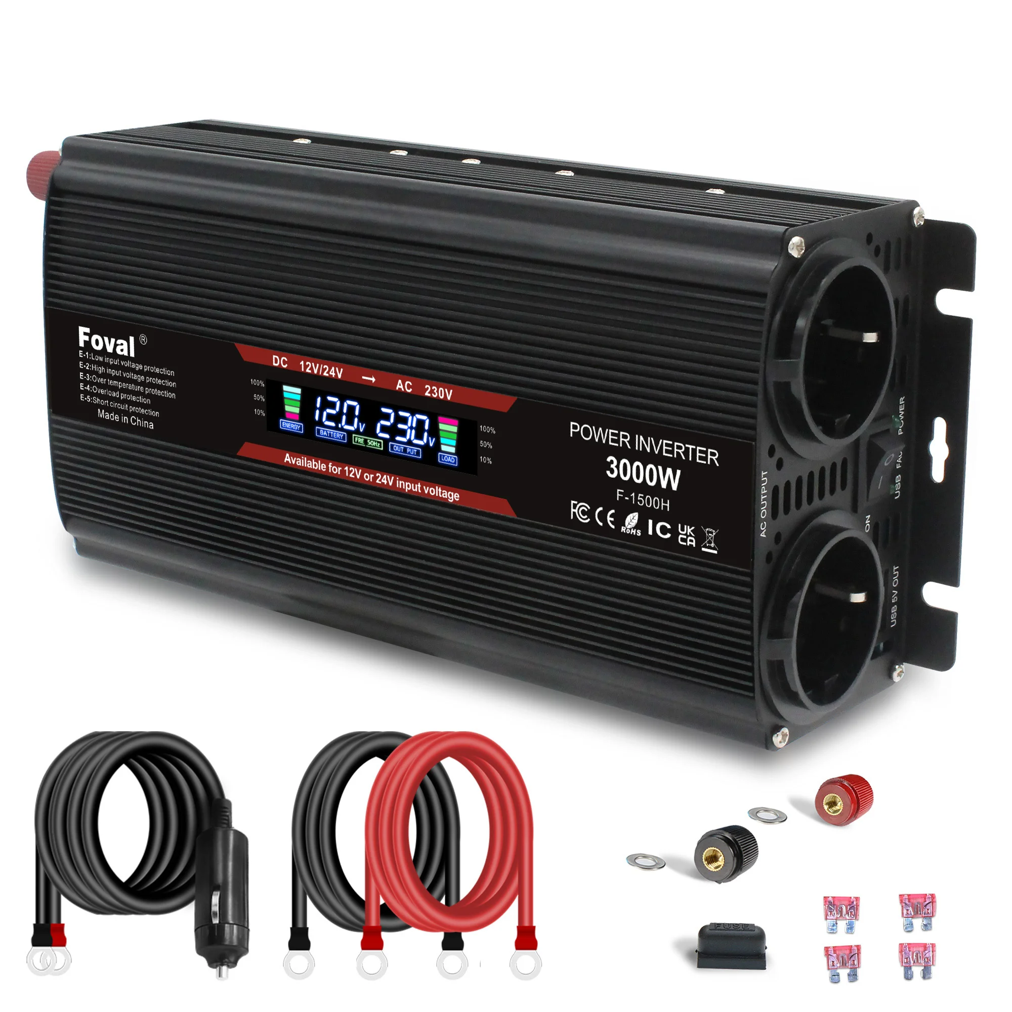 Omvormer 1500 W/2000 W/2600 W LCD-scherm DC 12 V naar AC 220 V Solar 2 USB Auto Transformator Converteren EU Socket Gemodificeerde Sinus