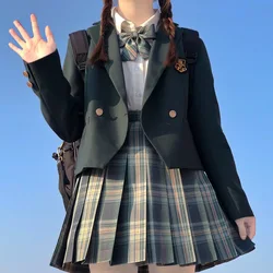 Original  JK Uniform Short Girls  Blazer Tie Plaid Skirt Suit Coat Plaid Skirt Medal Shirt Five-piece Female Sexy  College Suit