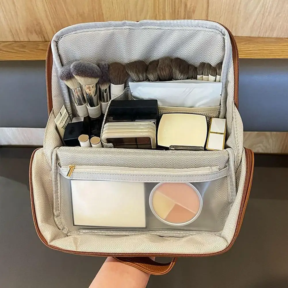 Makeup Storage Bag Standing Cosmetic Bag Organizer with Multiple Compartments Travel Makeup Case for Women Capacity for Business