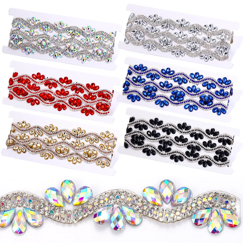 Ducrystal Multicolor Hot Fix Rhinestone Chain Glass Wave Rhinestone Iron on Crystal Trim For DIY Crafts&Clothing Accessories